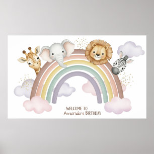 Watercolor Safari Animals 1st Birthday Paper  Poster
