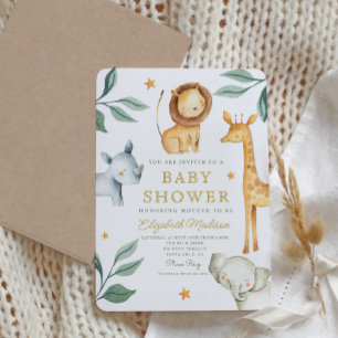 Watercolor Safari Animals Baby Shower Invitation