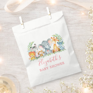Watercolor Safari Animals Baby Shower Pink Favour Bag