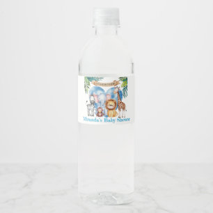 Watercolor Safari Animals Baby Shower Water Bottle Label