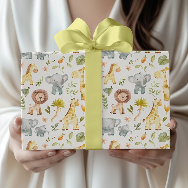 Watercolor Safari Animals Baby Shower Wrapping Paper (Creator Uploaded)