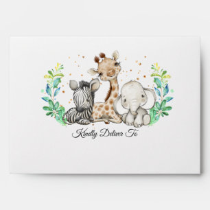 Watercolor Safari Animals Birthday Baby Shower Envelope