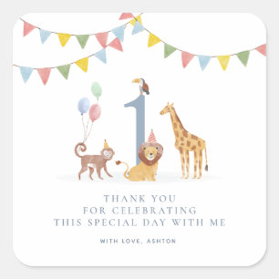 Watercolor Safari Animals Birthday Thank You Stick Square Sticker
