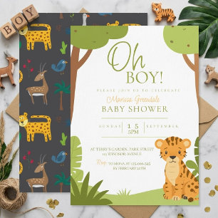 Watercolor Safari Animals Oh Boy Shower Invitation