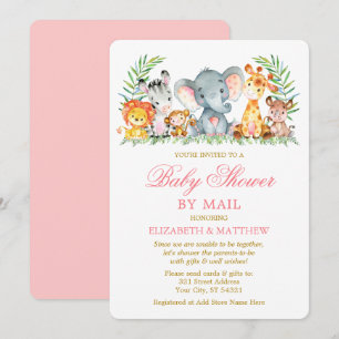 Watercolor Safari Animals Pink Gold Shower by Mail Invitation
