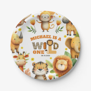 Watercolor Safari Animals WILD ONE 1st Birthday Paper Plate
