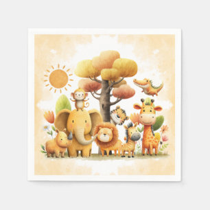 Watercolor Safari Animals WILD ONE Birthday Party  Napkin