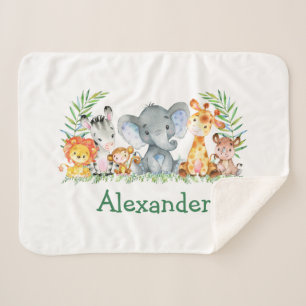 Watercolor Safari Baby Animals Baby Elephant Sherpa Blanket