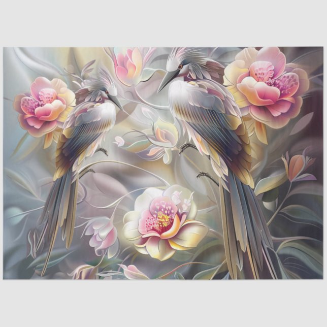 Watercolor Safari Birds Floral Ephemera Decoupage  Tissue Paper (Front)