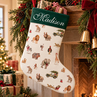 Watercolor Safari Christmas Animal Pattern Small Christmas Stocking