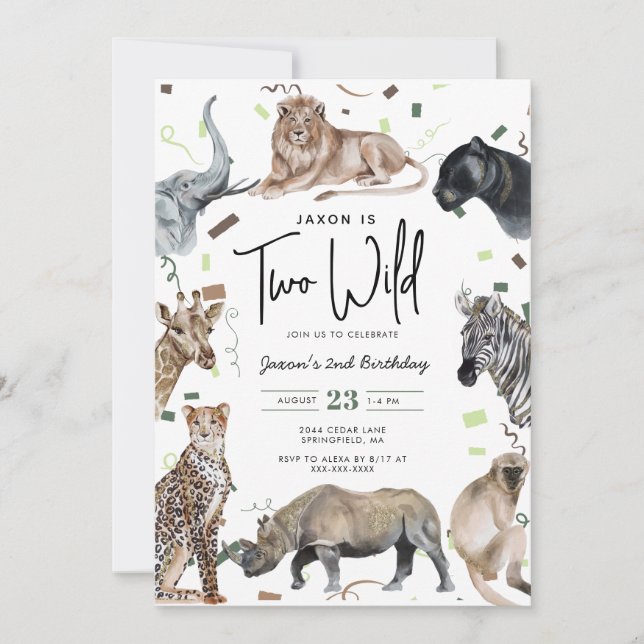 Watercolor Safari Deux Wild Birthday Invitation (Devant)