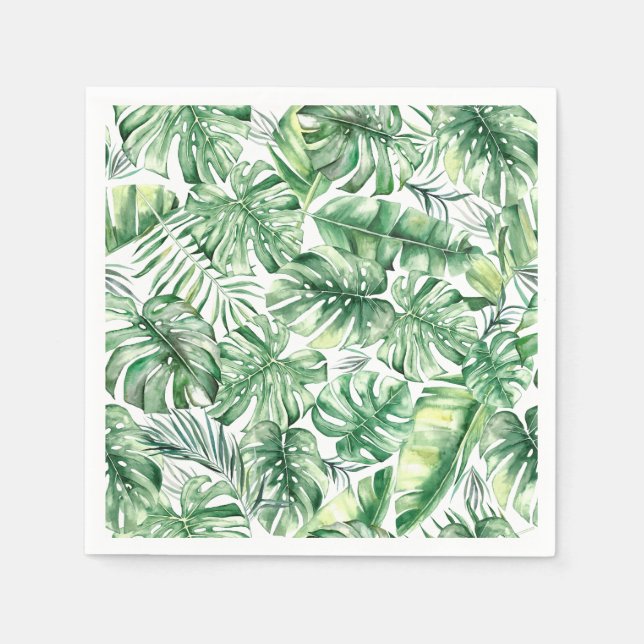 Watercolor Safari Foliage Pattern Kids Birthday Napkin (Front)