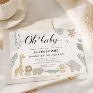 Watercolor Safari Gender Neutral Baby Shower Invitation