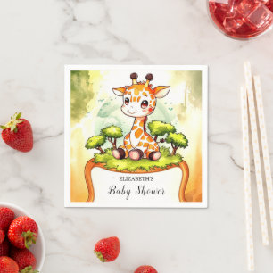 Watercolor Safari Giraffe Baby Shower Napkin