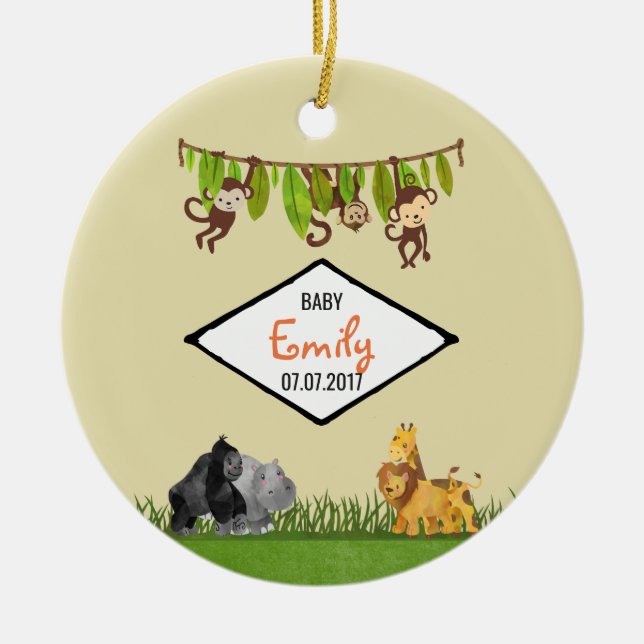 Watercolor Safari Jungle Animal Illustration Baby Ceramic Ornament (Front)