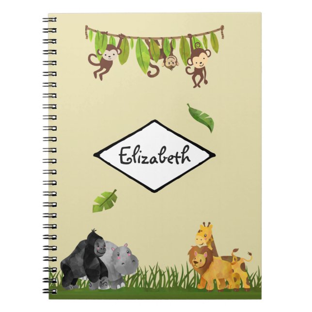 Watercolor Safari Jungle Animal Illustration Notebook (Front)
