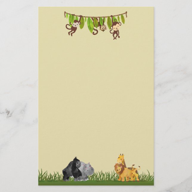 Watercolor Safari Jungle Animal Illustration Stationery (Front)