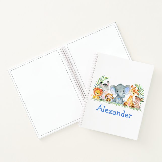 Watercolor Safari Jungle Animals Blue Drawing Notebook (Inside)