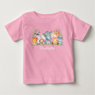 Watercolor Safari Jungle Cute Baby Animals Pink T-Shirt