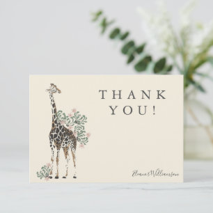 Watercolor Safari Theme Giraffe Baby Shower Name Thank You Card