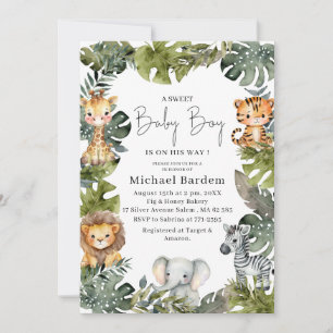 Watercolor Safari Wild One 1st Birthday Boy Invita Invitation