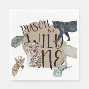 Watercolor Safari Wild One Animal Birthday Party Napkin