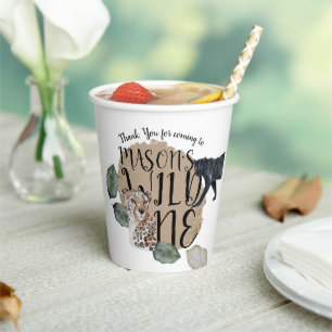 Watercolor Safari Wild One Animal Birthday Party Paper Cups