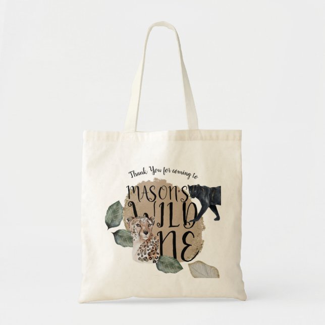 Watercolor Safari Wild One Animal Birthday Party Tote Bag (Front)