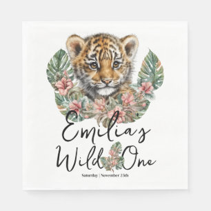 Watercolor Safari Wild One Baby Tiger Cub Birthday Napkin