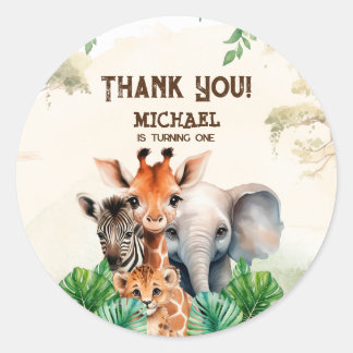 Watercolor Safari Wild One Classic Round Sticker