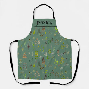 Watercolor Sage Colourful Eucalyptus Leaves Patter Apron