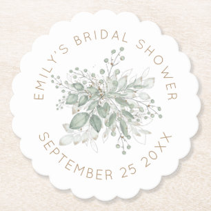 Watercolor Sage Gold Foliage Bridal Shower Paper C Coaster