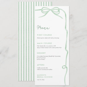 Watercolor Sage Green Bow Bridal Shower Individual Menu