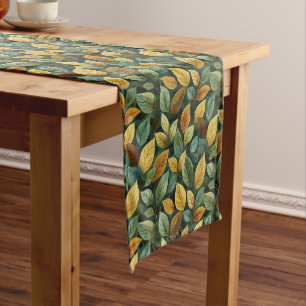 Watercolor sage orange yellow brown fall leaves short table runner