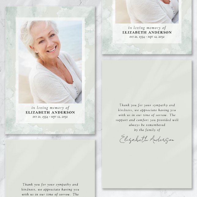 Watercolor Sage Photo Funeral Sympathy Thank You Card (Creator Uploaded)