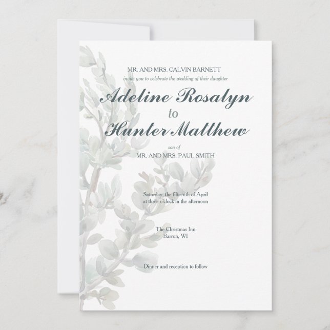 Watercolor Sage Stem Wedding Invitation (Front)