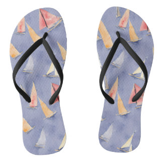 Watercolor sail boats flip flops