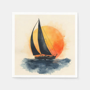 Watercolor Sailboat at Sunset Napkin