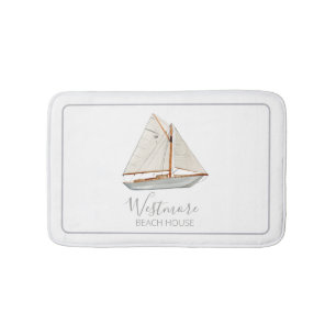 Watercolor Sailboat Beach House Bath Mat