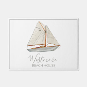 Watercolor Sailboat Beach House Doormat