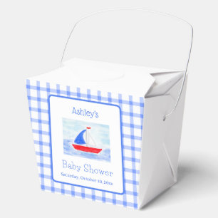 Watercolor Sailboat Blue Check Baby Shower Gift Favor Box