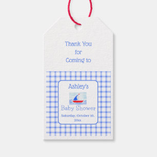 Watercolor Sailboat Blue Check Baby Shower Gift Tags