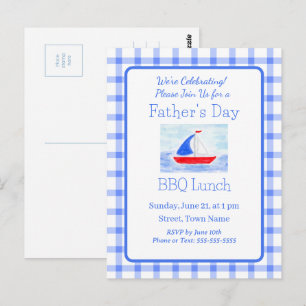 Watercolor Sailboat Blue Check FATHERS DAY Postcard