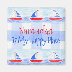 Watercolor Sailboat Check Happy Place TOWN NAME Magnet