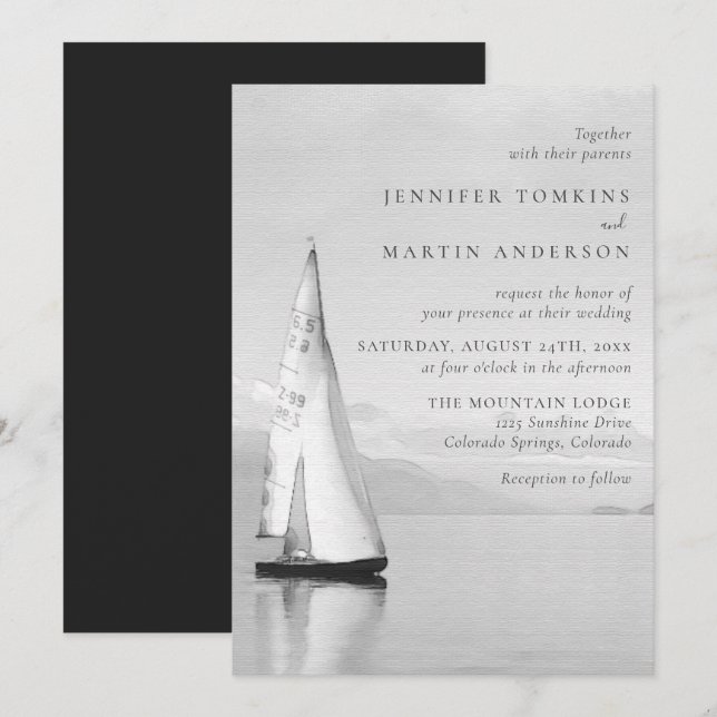 Watercolor Sailboat Lake Wedding Invitations (Devant / Derrière)