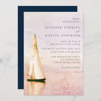 Watercolor Sailboat Lake Wedding Invitations