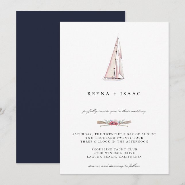 Watercolor Sailboat Nautical Wedding Invitation (Front/Back)