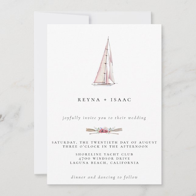 Watercolor Sailboat Nautical Wedding Invitation (Front)