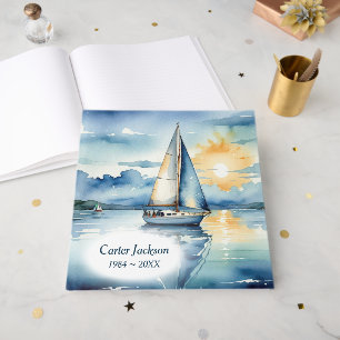 Watercolor Sailboat On a Lake Memorial Service  Guest Book