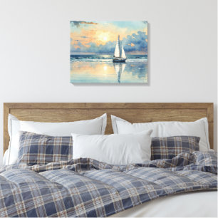 Watercolor Sailboat On Ocean Painting Canvas Print